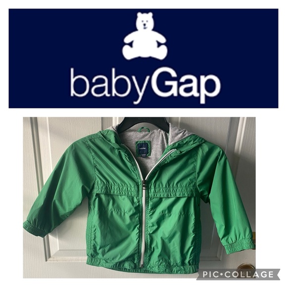 babyGap Green Hooded Windbreaker W/Front Pockets. Gray Jersey Knit Lining. Sz.3Y - Picture 1 of 11